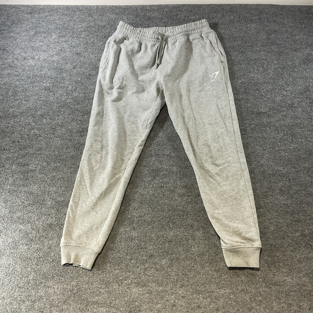 Gymshark Crest Joggers Mens Small Light Grey Marl Slim Fit Sweatpants Pockets